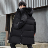 羽绒服情侣中长款冬装真毛领加厚斜口袋男女白鸭绒102B-Y5209P235，男装羽绒服，星座102B