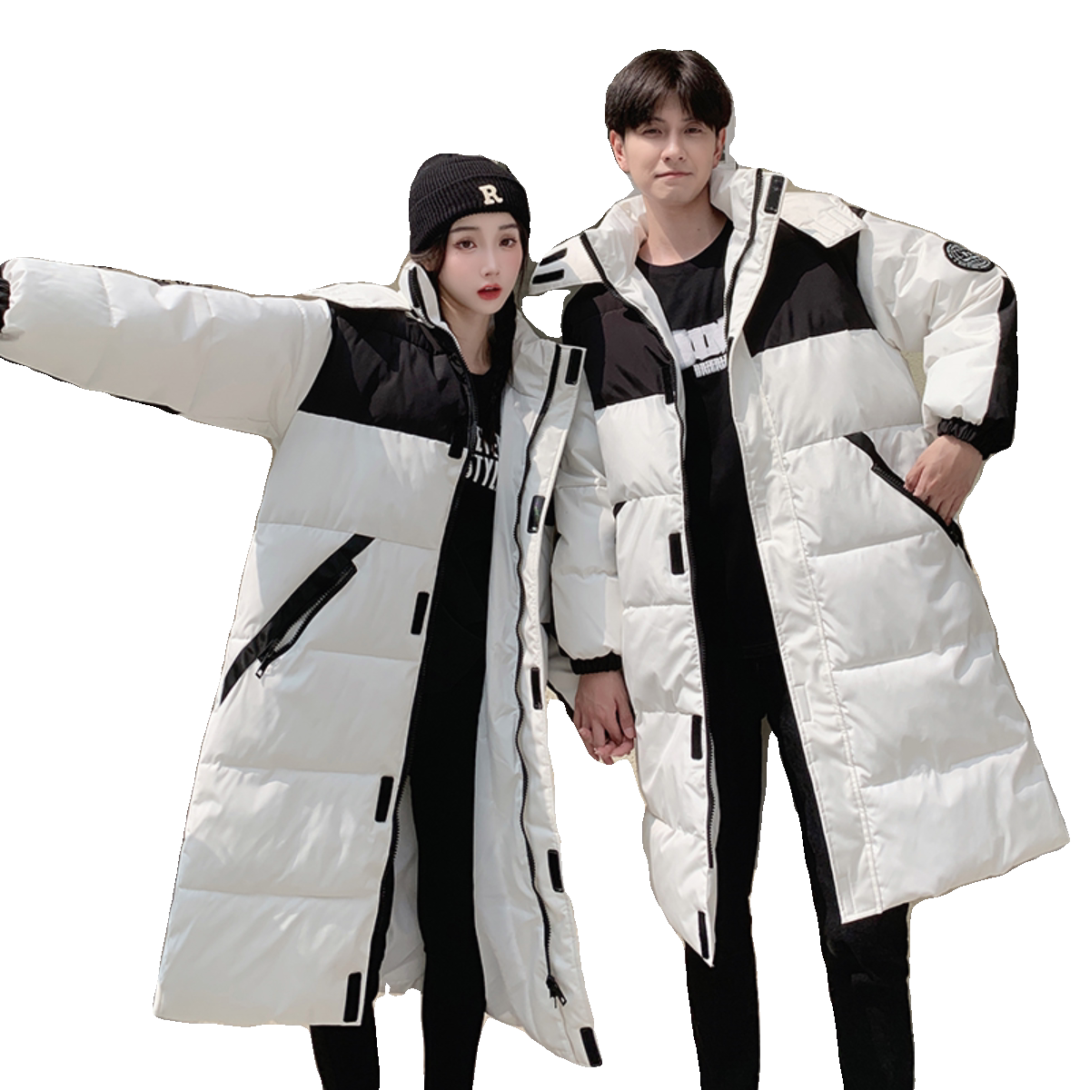 23冬装棉服工作服宽松拼接连帽中长款情侣棉衣外套102B-M281P135,男装棉衣,星座102B
