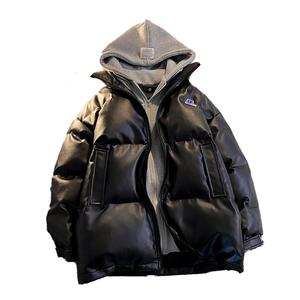 冬假两件棉服宽松保暖百搭连帽棉袄PU皮潮棉衣外套102B-M4838P95图片