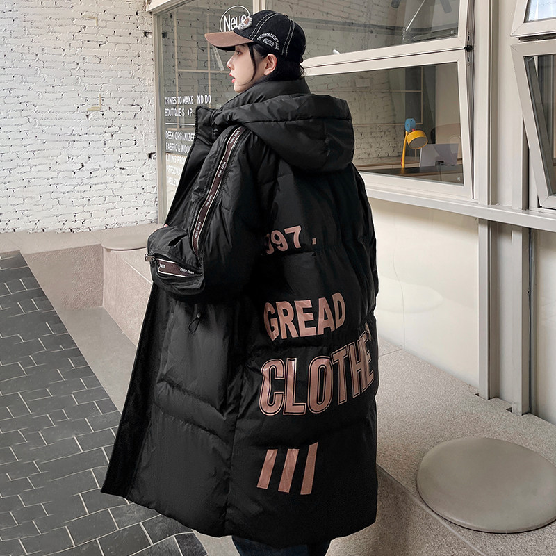 加厚潮英文印花连帽中长情侣款宽松保暖羽绒服男女102B-Y5929P235,男装羽绒服,星座102B