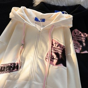 后包领双层帽华棉复合秋开衫卫衣男女印花连帽上衣102B-W6764P58