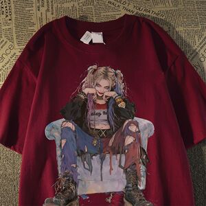 纯棉美式hiphop小丑女人物短袖t恤男女夏高街情侣102B-T2153P30图片