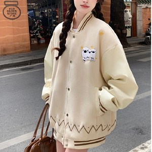 秋2025拼接可爱小羊棒球服美式小众学院风外套夹克102B-JK822P78图片