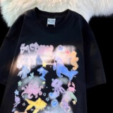 纯棉美式复古涂鸦短袖t恤纯棉宽松情侣半袖vintage102B-T6517P30，男装T恤，星座102B