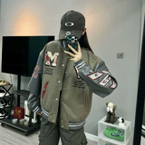 秋2025毛巾绣毛尼拼皮宽松棒球服外套米兰刺绣夹克102B-W8935P95，男装夹克，星座102B