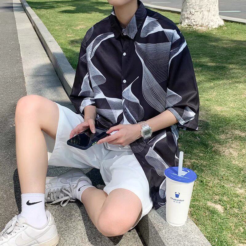 港风原宿卡通情侣款短袖衬衫ins百搭韩版设计感102B-C8612P30图片
