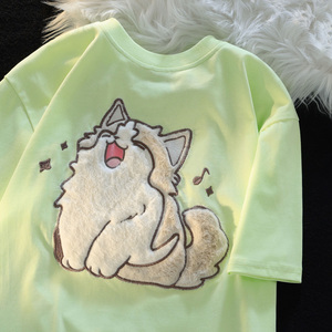 纯棉后包领植绒绣花夏季短袖T恤男女天猫抖音品质102B-T3041P30图片