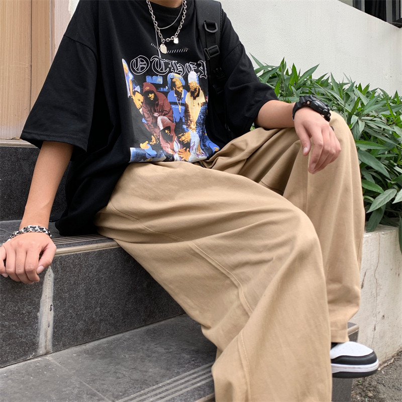 水洗棉直筒宽松阔腿裤子街头复古工装休闲长裤男女102B-K259P45图片