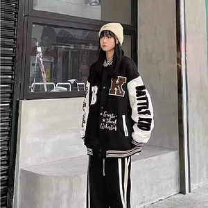 复古毛巾绣棒球服宽松拼接设计感夹克情侣外套上衣102B-JK5773P75图片