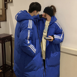 加厚潮袖子三杠连帽中长情侣款宽松保暖羽绒服男女102B-Y5062P155图片