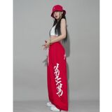 红色抽绳街舞hiphop运动裤嘻哈炸街宽松休闲跳舞卫裤102B-K803P40，女装休闲裤，星座102B