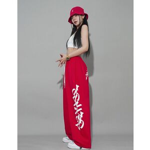 红色抽绳街舞hiphop运动裤嘻哈炸街宽松休闲跳舞卫裤102B-K803P40图片