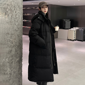 加厚潮男大领子连帽中长情侣款宽松保暖羽绒服男女102B-Y5926P225图片