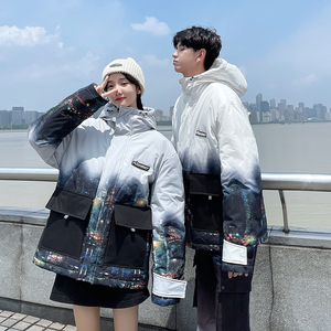特90羽绒服男女连帽渐变星空加厚情侣羽绒衣102B-Y8099P185送公仔图片