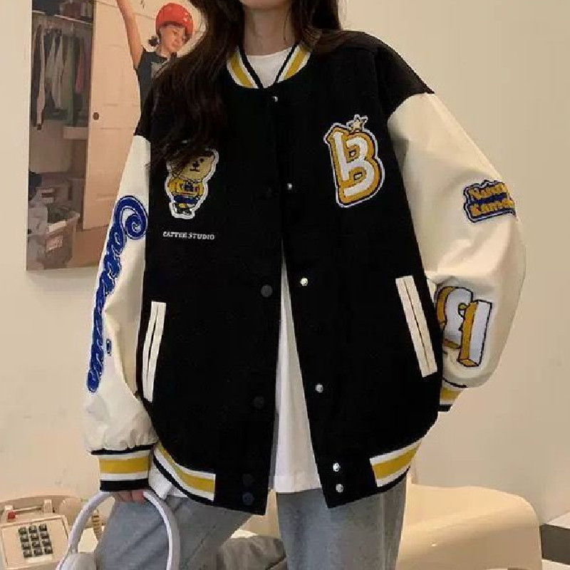 棒球服宽松小熊字母logo外套休闲宽松夹克男女上衣102B-JK7805P75图片