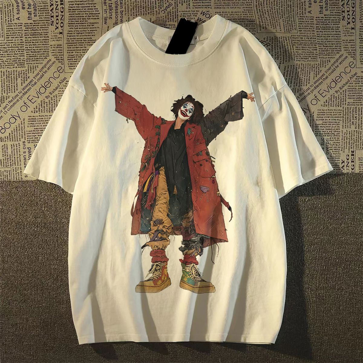纯棉美式vintage潮牌小丑印花重磅短袖t恤男女T恤潮102B-T1736P30,男装T恤,星座102B