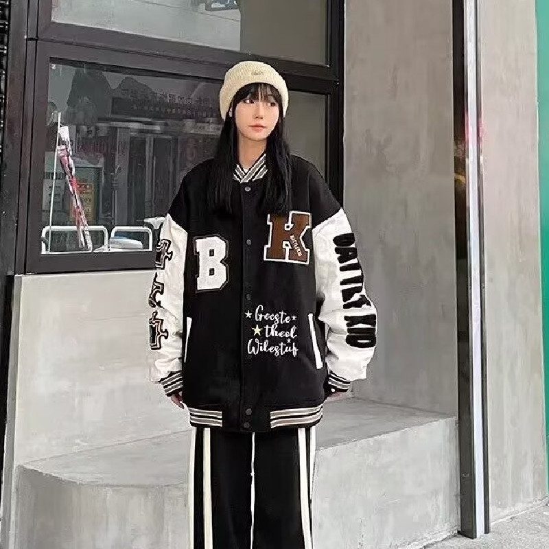 复古毛巾绣棒球服宽松拼接设计感夹克情侣外套上衣102B-JK5773P75,男装夹克,星座102B