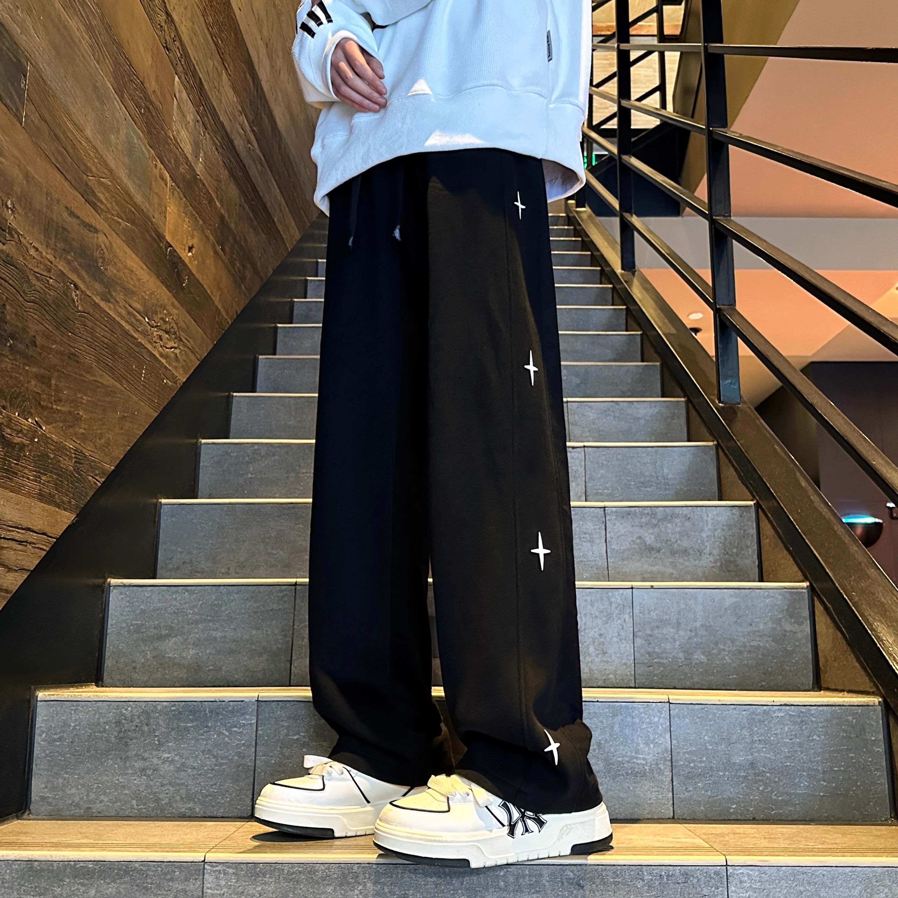 美式星星设计休闲裤男加绒潮牌高街直筒垂感宽松裤102B-JR5131P55,男装卫衣,星座102B