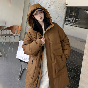 加厚潮男大领子连帽中长情侣款宽松保暖羽绒服男女102B-Y5928P195图片