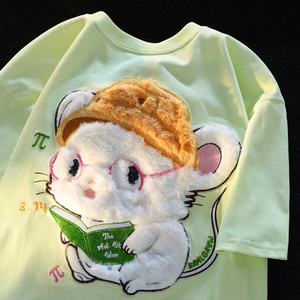 纯棉后包条精梳紧密 新款短袖t恤男女植绒天猫质量102B-T9331P33图片