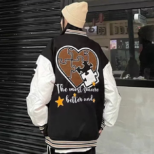 复古毛巾绣棒球服宽松拼接设计感夹克情侣外套上衣102B-JK5773P75图片