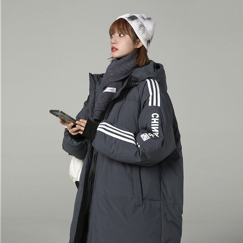 加厚潮袖子三杠连帽中长情侣款宽松保暖羽绒服男女102B-Y5062P155,男装羽绒服,星座102B