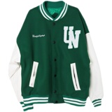 绿色棒球服男女街头PU袖子拼接夹克字母刺绣毛呢外套102B-W172P78，女装短外套，星座102B