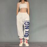 2023情侣秋休闲运动裤宽松阔腿高腰束脚裤舞蹈卫裤潮102B-K846P45，男装休闲裤，星座102B