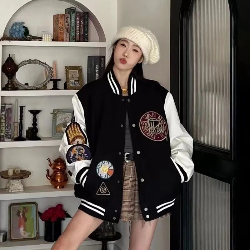 加厚防水秋冬美式复古高街徽章棒球服夹克外套男女102B-JK8353P88,男装夹克,星座102B