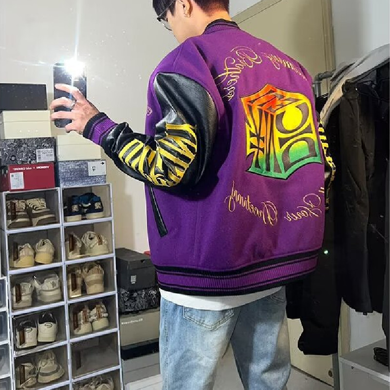 美式复古黑红拼接刺绣棒球服男女休闲宽松潮牌夹克102B-JK575P78,男装夹克,星座102B