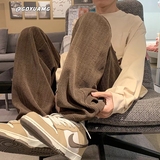 秋2025提花麦穗条休闲裤运动裤学生韩版宽松直筒长裤102B-K509P45，女装休闲裤，星座102B