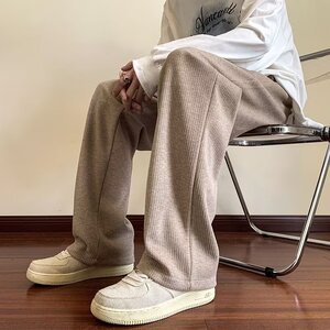 秋25裤子男冬燕麦色阔腿裤休闲宽松美式潮牌直筒长裤102B-K806P48图片