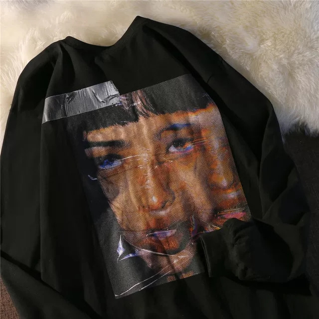 秋欧美高街复古人像胶印设计感小众上衣韩版102B-W278P40加绒F45，男装卫衣，星座102B