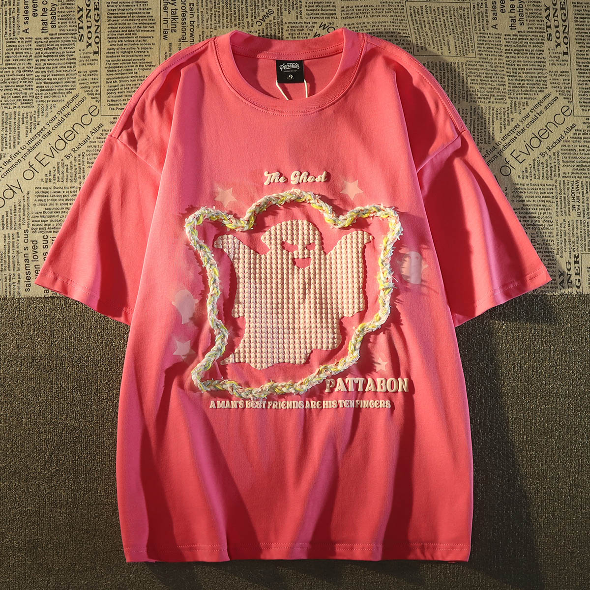 情侣纯棉后包领发泡彩绳夏短袖T恤男女天猫抖音品质102B-T3043P33,男装T恤,星座102B