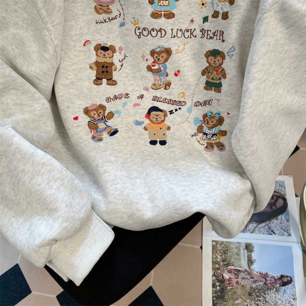 加绒美式慵懒小熊刺绣连帽卫衣拉链外套上衣102B-W2803P58加绒68,女装短外套,星座102B
