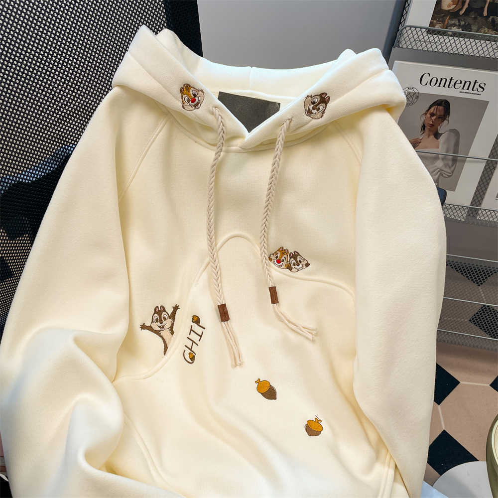 秋2025刺绣连帽卫衣秋冬慵懒风可爱外套上衣102B-W2760P55加绒65,女装短外套,星座102B