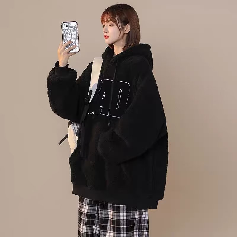 球2025羊羔绒卫衣美式高街开衫宽松慵懒风外套潮102B-W8802P45特,女装短外套,星座102B