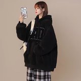 球2025羊羔绒卫衣美式高街开衫宽松慵懒风外套潮102B-W8802P45特，女装短外套，星座102B