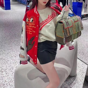 特大码红色刺绣棒球服夹克美式休闲男女情侣款外套102B-JK815P98图片