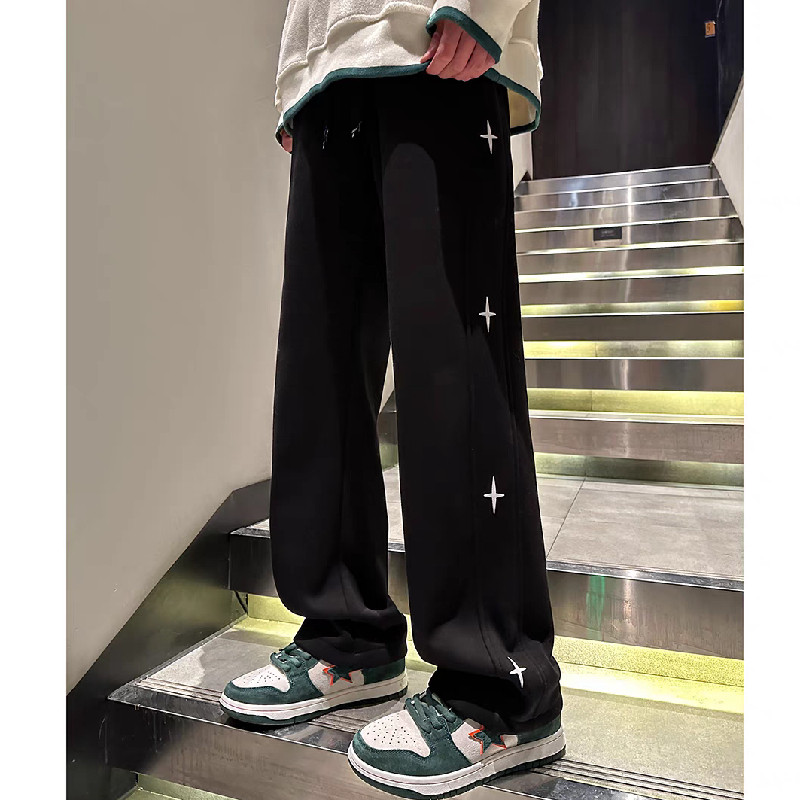 星星印花直筒裤秋冬学生韩版休闲裤运动加绒男女102B-K839P48,男装休闲裤,星座102B