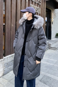 冲量降价加厚帅气连帽车明线情侣中长款宽松羽绒服102B-Y8868P175图片