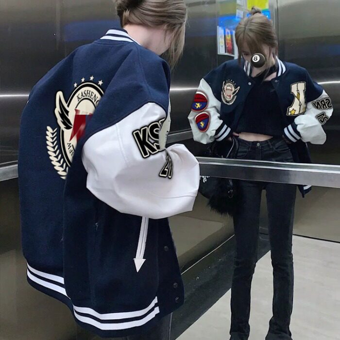 美式棒球服外套秋原宿港风oversize高街情侣外套102B-W89913P75，女装短外套，星座102B