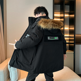 工装情侣装羽绒服连帽真毛中长加厚派克服冬外套102B-Y8258P235，男装羽绒服，星座102B