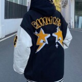 加厚棉款美式街头潮牌宽松星星印花棒球服外套男女102B-JK8125P88，女装短外套，星座102B