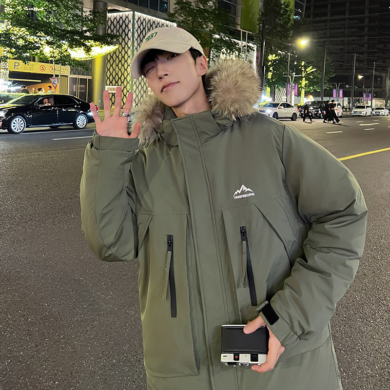 羽绒服情侣中长款冬装大毛领加厚大口袋工装白鸭绒102B-Y8810P195,男装羽绒服,星座102B