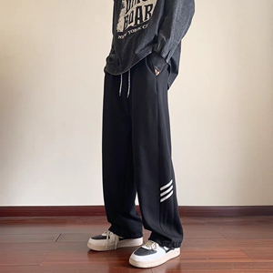 侧边拼接三条杠休闲长裤女秋冬厚学生韩版运动直筒裤102B-K828P40图片