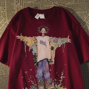 纯棉美式卡通人物印花男女oversize短袖t恤潮牌T恤102B-T2082P30图片