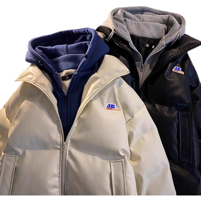 秋冬假两件棉服男宽松时尚连帽棉袄PU皮潮牌棉衣外套102B-M267P95,男装棉衣,星座102B
