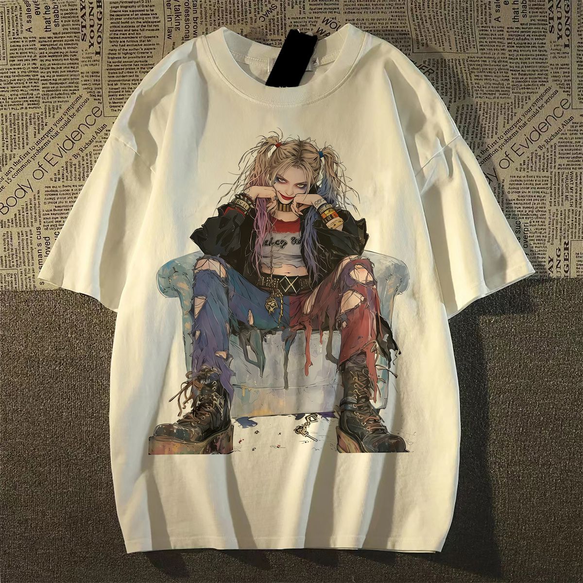 纯棉美式hiphop小丑女人物短袖t恤男女夏高街情侣102B-T2153P30,男装T恤,星座102B