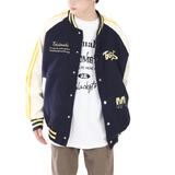 秋25刺绣情侣三条杠撞色拼接PU皮棒球服夹克外套潮102B-JK8883P75，男装夹克，星座102B